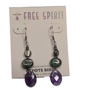 NWT Peyote Bird Semiprecious Stone Sterling Silver Dangle Earrings